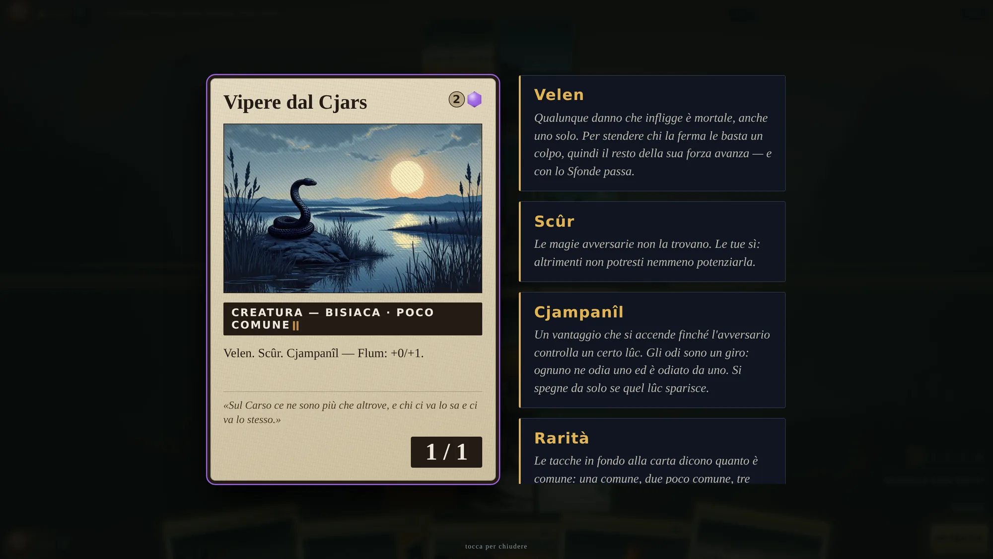 La lente su una carta: l'illustrazione grande e le parole chiave spiegate una per una